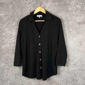 Beacon Apparel Shirt Womens Large Black Button Up Ribbed V-Neck Stitch Fix Top